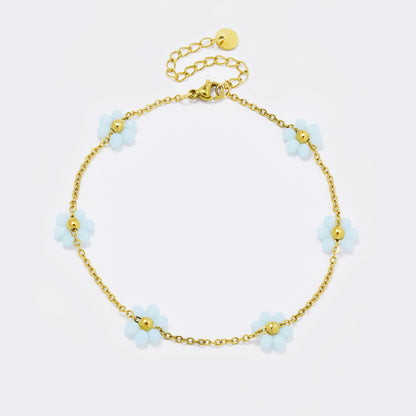Stainless steel beaded flower anklet - SSYA5586