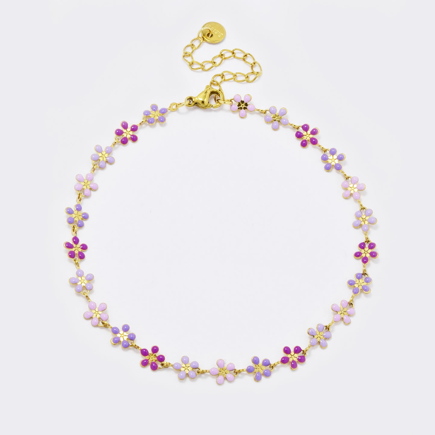 Stainless steel enamel flower charm anklet - SSYA5588