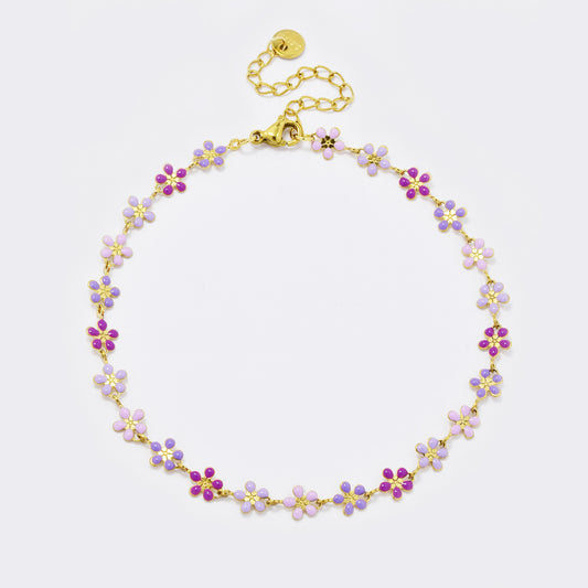 Stainless steel enamel flower charm anklet - SSYA5588