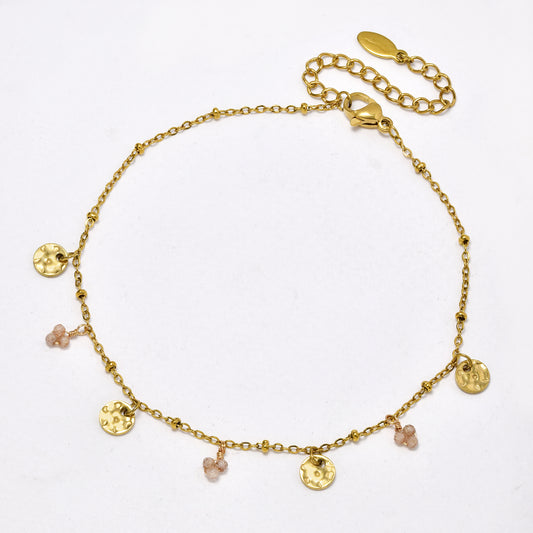 SSYA6535 - St Steel 21.5cm + 5cm bead & disk anklet