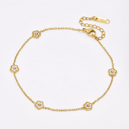 SSYA6543 - St Steel 21cm + 5cm flower anklet