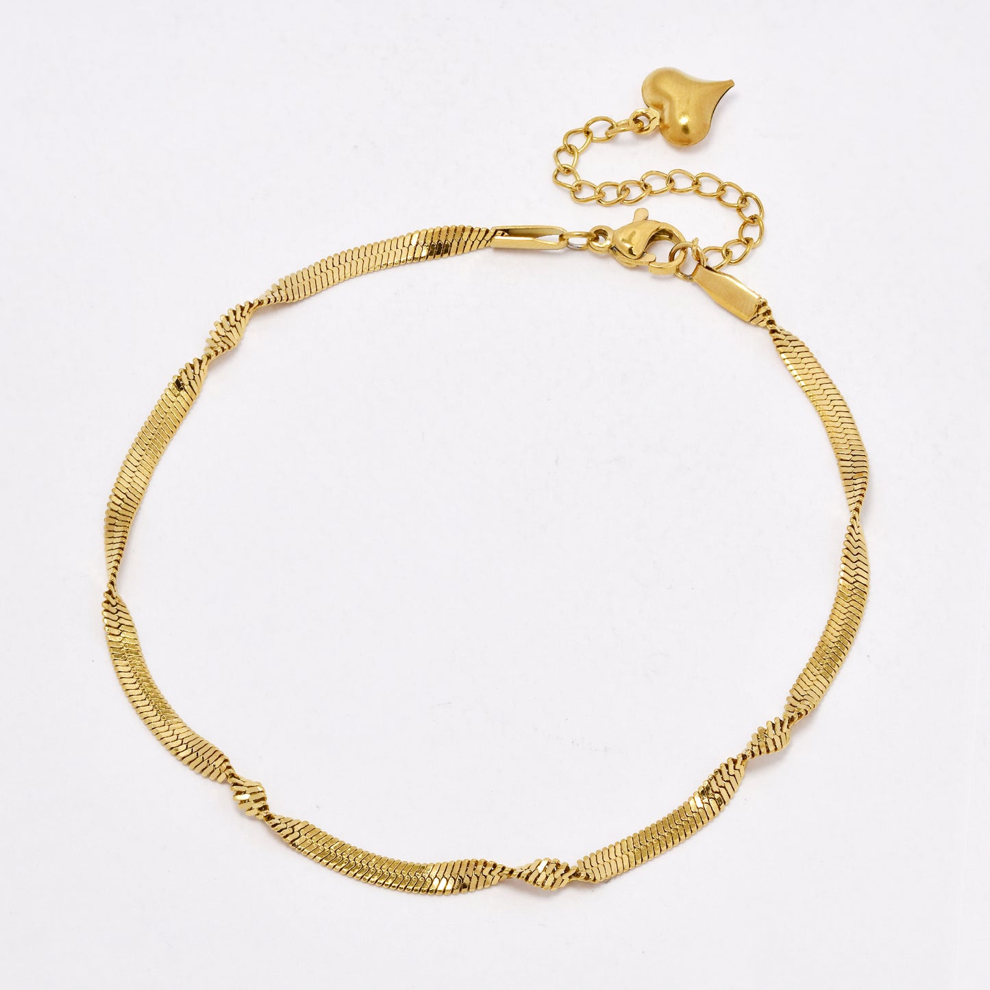 SSYA6550 - St Steel 22.5cm + 4.5cm x 3mm twisted herringbone anklet