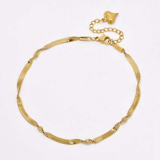 SSYA6550 - St Steel 22.5cm + 4.5cm x 3mm twisted herringbone anklet