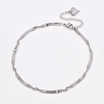 SSYA6550 - St Steel 22.5cm + 4.5cm x 3mm twisted herringbone anklet