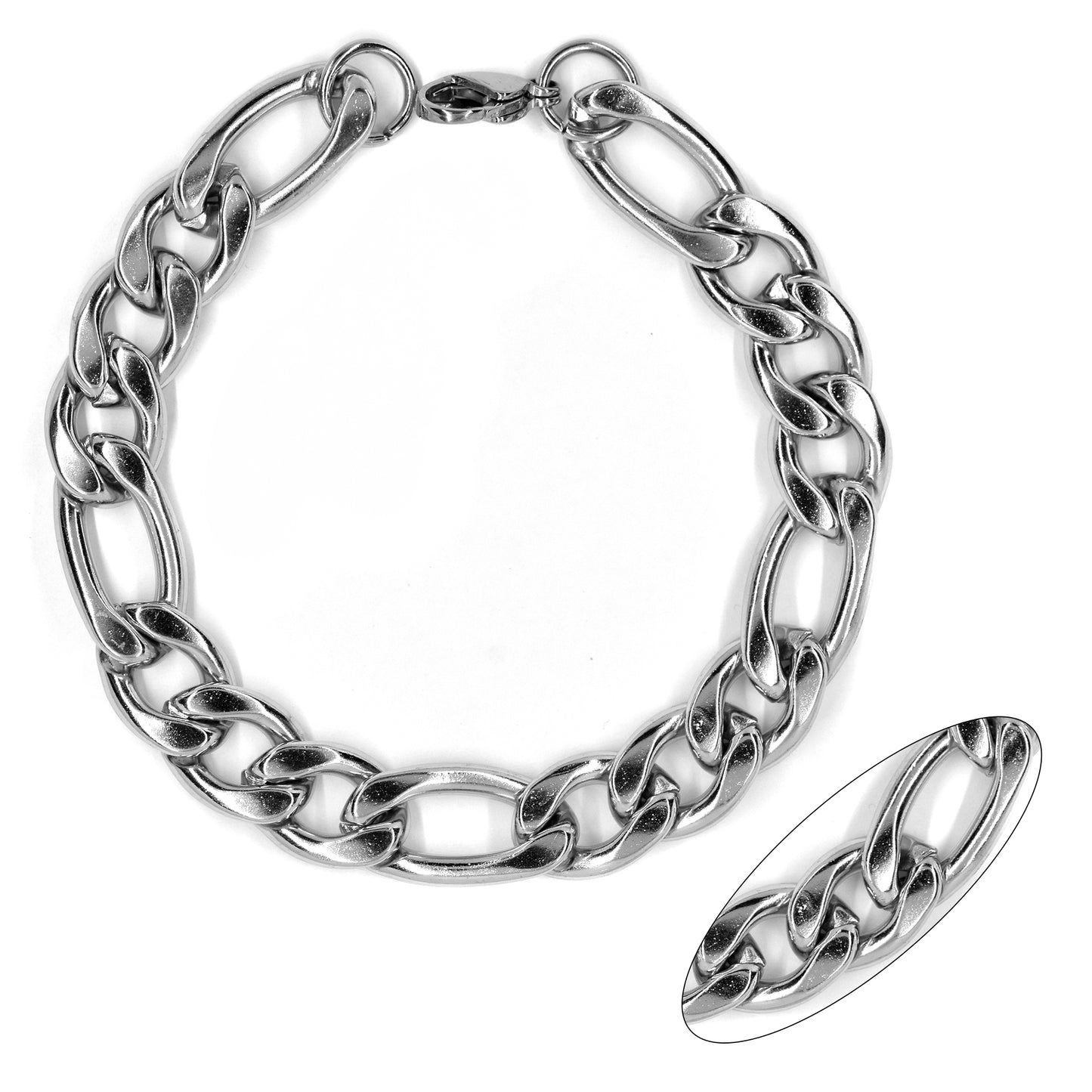 Stainless steel 22cm figaro bracelet. 11mm Width - SSYB3075