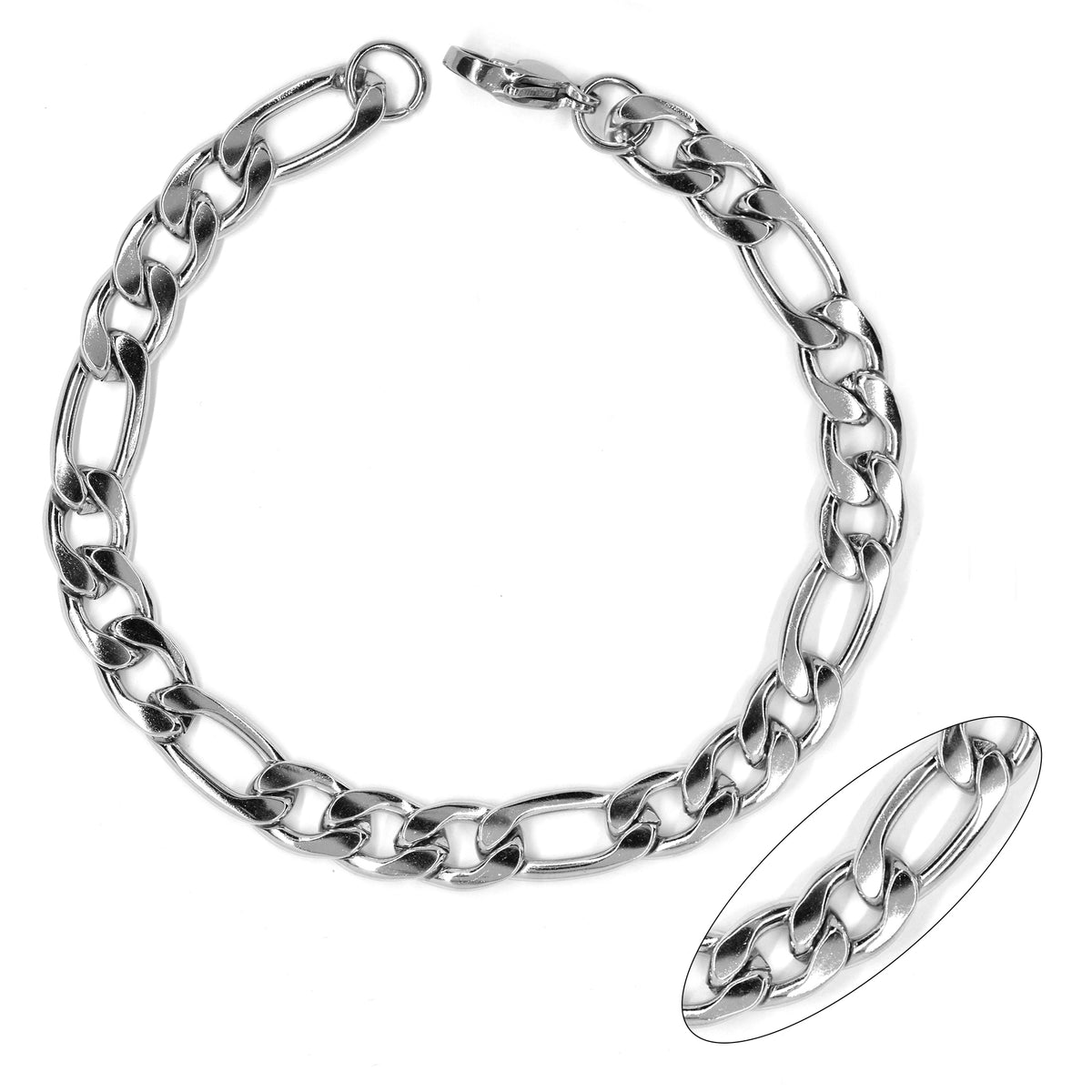 Stainless steel 22cm figaro bracelet. 8mm Width - SSYB3076