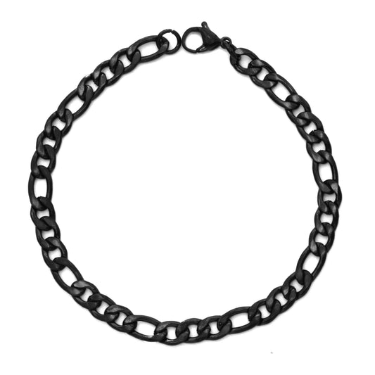 Stainless steel 21cm x 6mm black plated figaro bracelet - SSYB3548
