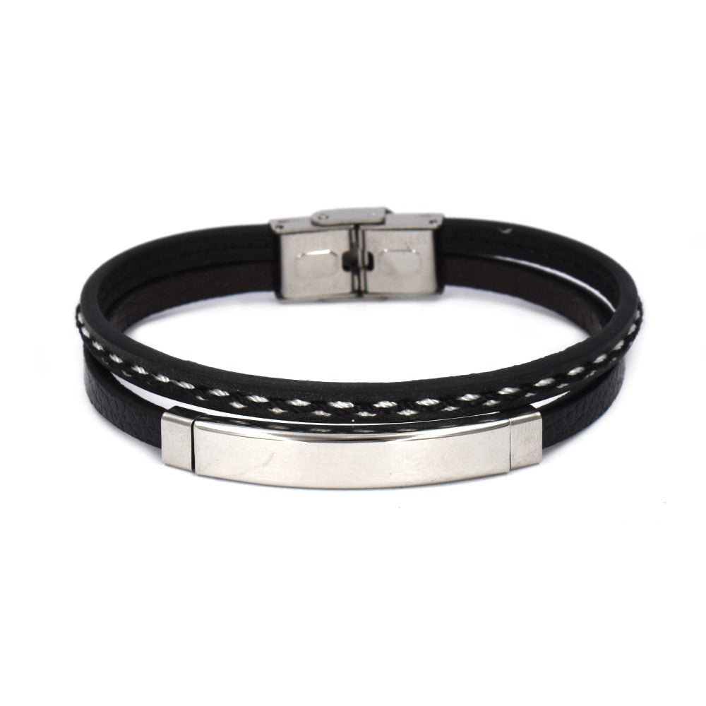 Black Stainless steel plate double row men's bracelet - SSYB4150