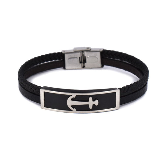 Stainless steel anchor double row men's bracelet - SSYB4154