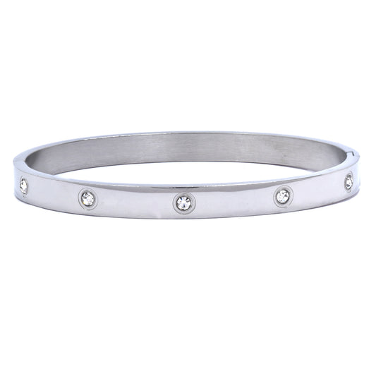 Stainless steel 65mm x 6mm cubic zirconia stone bangle - SSYB4529