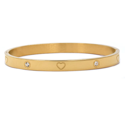Stainless steel cubic zirconia and heart bangle