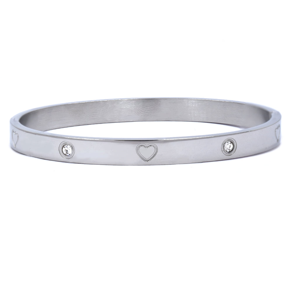Stainless steel cubic zirconia and heart bangle