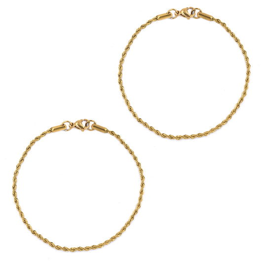 2 Pack Stainless steel 19cm x 2mm rope bracelet - SSYB4677