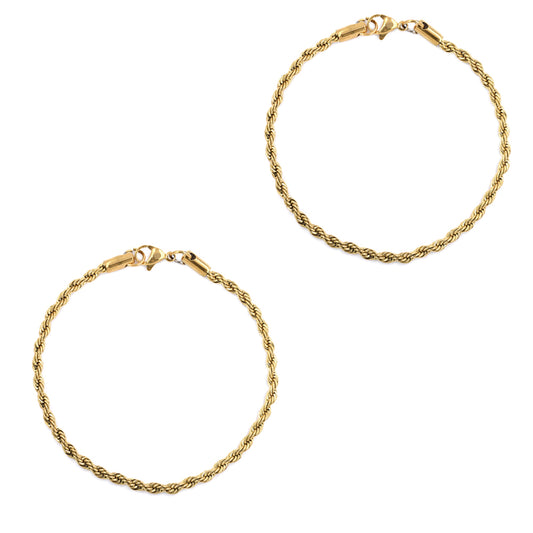 2 Pack stainless steel 19cm x 3mm rope bracelet - SSYB4678