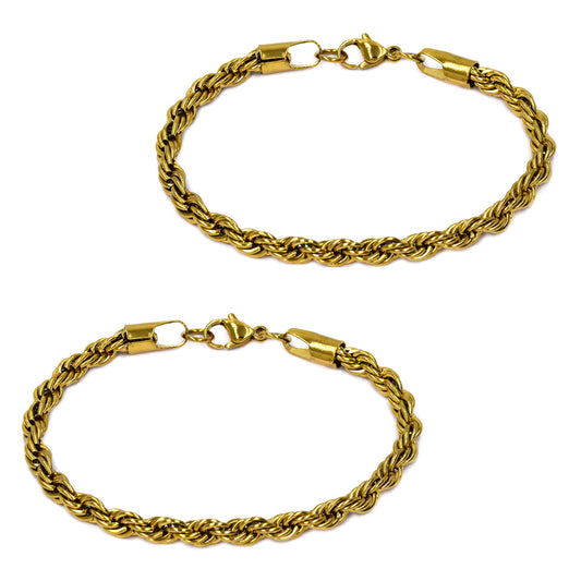 2 Pack Stainless steel 19cm x 5mm rope bracelet - SSYB4679