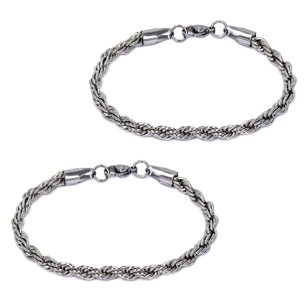 2 Pack Stainless steel 19cm x 5mm rope bracelet - SSYB4679