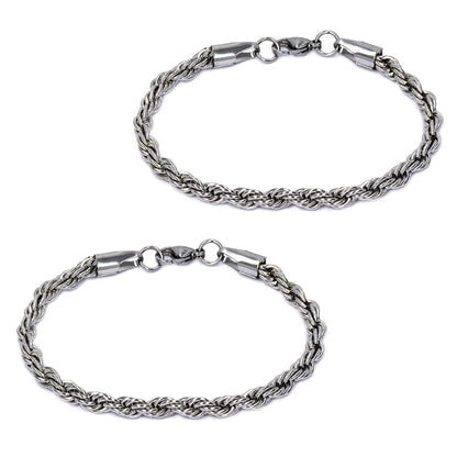 2 Pack Stainless steel 19cm x 5mm rope bracelet - SSYB4679