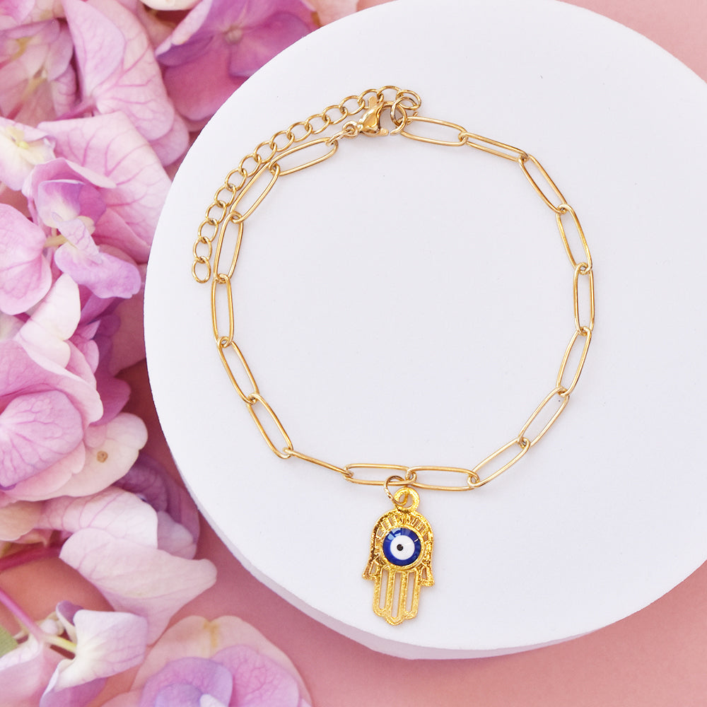 Stainless steel Fatima hand bracelet with evil eye - SSYB4729