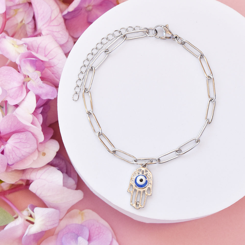 Stainless steel Fatima hand bracelet with evil eye - SSYB4729