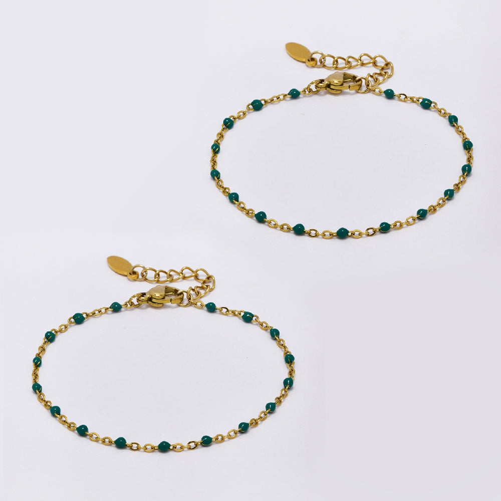 2 Pack stainless steel colour enamel beads bracelet 16+4cm - SSYB4930