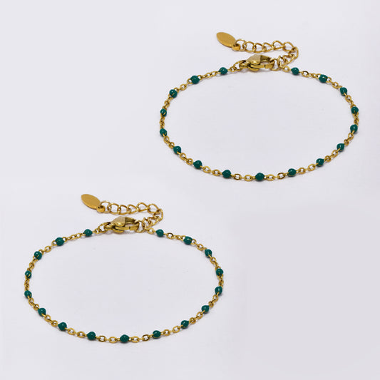 2 Pack stainless steel colour enamel beads bracelet 16+4cm - SSYB4930