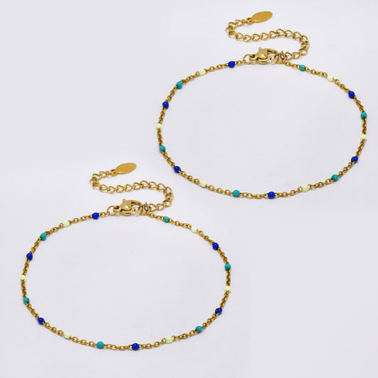 2 Pack Stainless steel beaded  21+5.5cm colour enamel beads anklet - SSYA4930