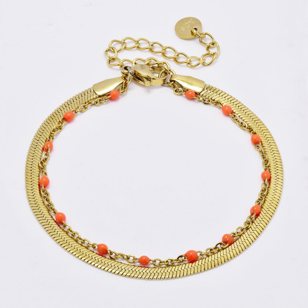 Stainless steel double layer bracelet with colour enamel beads 16+4cm