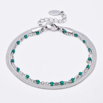 Stainless steel double layer bracelet with colour enamel beads 16+4cm