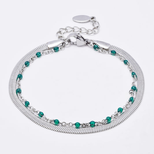 Stainless steel double layer bracelet with colour enamel beads 16+4cm - SSYB4931