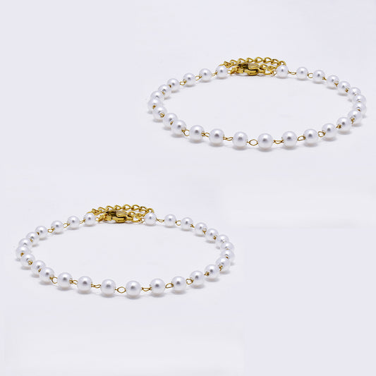2 Pack stainless steel pearl bracelet