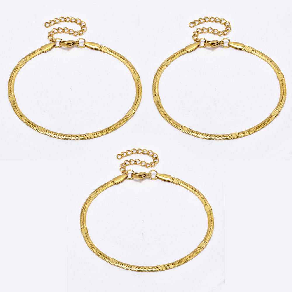 Stainless steel 3 pack herringbone bracelet with stamped section - 18+5cm - SSYB5059