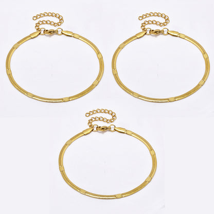 Stainless steel 3 pack herringbone bracelet with stamped section - 18+5cm - SSYB5059