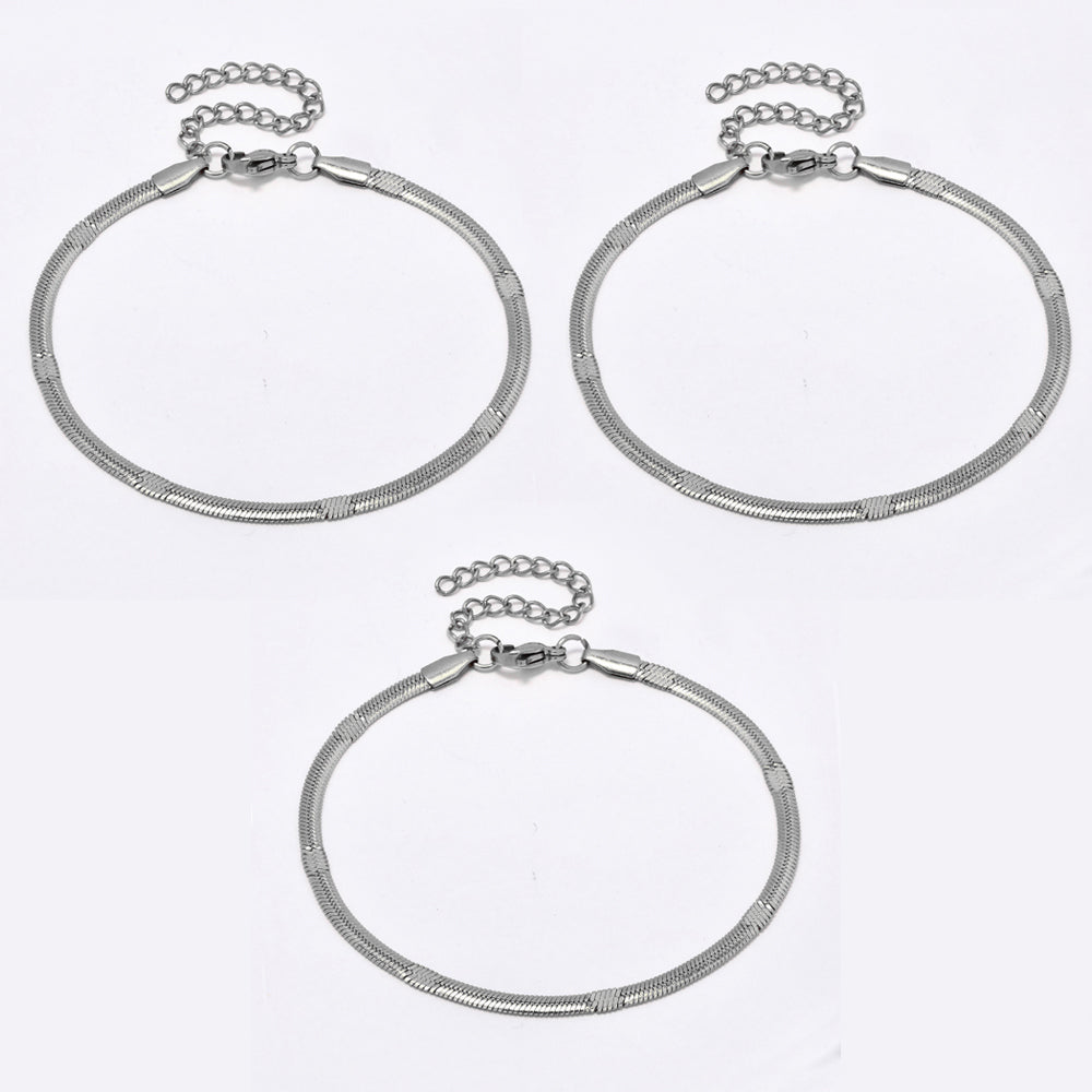 Stainless steel 3 pack herringbone bracelet with stamped section - 18+5cm - SSYB5059