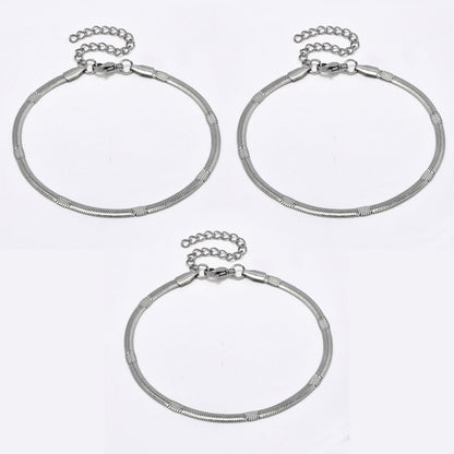 Stainless steel 3 pack herringbone bracelet with stamped section - 18+5cm - SSYB5059