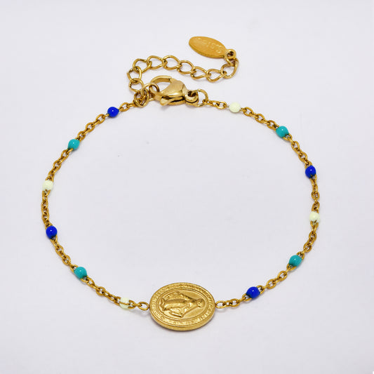 Stainless steel 16+3.5cm colour enamel beaded St Christopher bracelet - SSYB5174B
