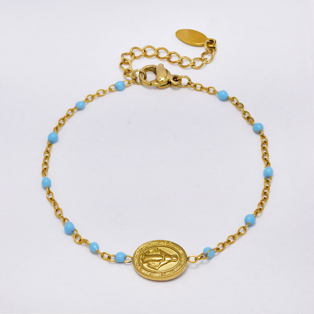 Stainless steel 16+3.5cm colour enamel beaded St Christopher bracelet - SSYB5174B