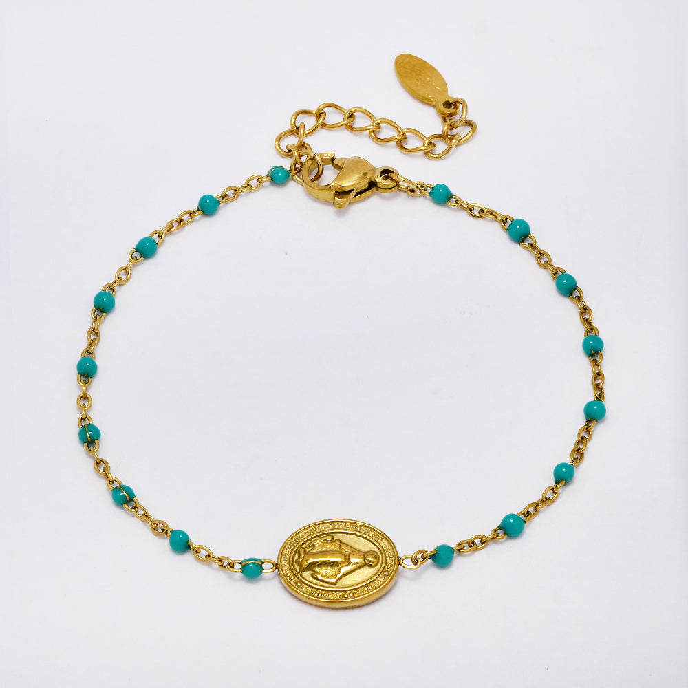 Stainless steel 16+3.5cm colour enamel beaded St Christopher bracelet - SSYB5174B