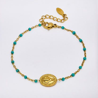 Stainless steel 16+3.5cm colour enamel beaded St Christopher bracelet - SSYB5174B