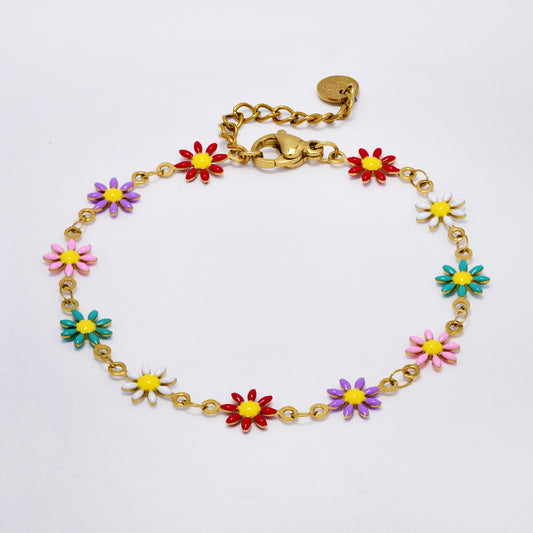 Multi colour enamel flower Stainless steel bracelet - SSYB5178