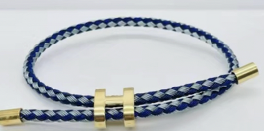 Stainless steel gold and blue adjustable bracelet - SSYB5183