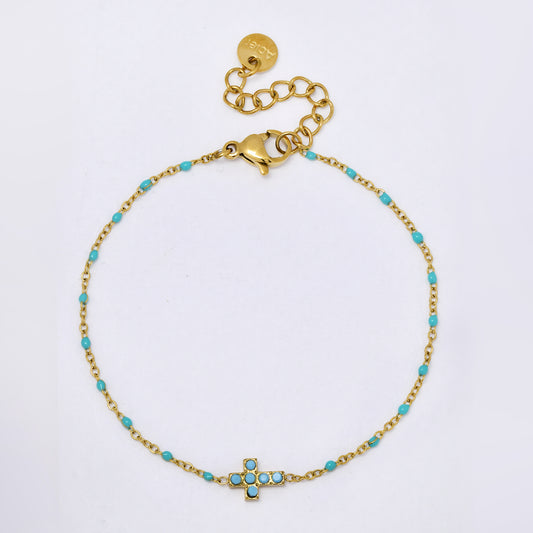 Stainless steel 15+3cm colour enamel beaded cross bracelet - SSYB5320