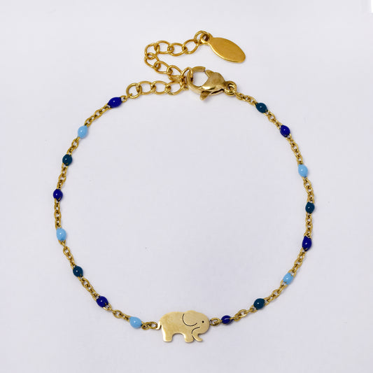 Stainless steel 17 + 3 cm elephant charm enamel bead bracelet - SSYB5330
