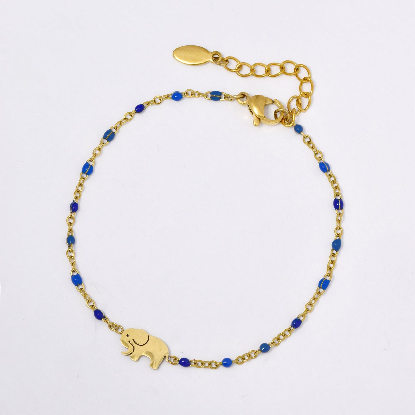 Stainless steel 17 + 3 cm elephant charm enamel bead bracelet - SSYB5330