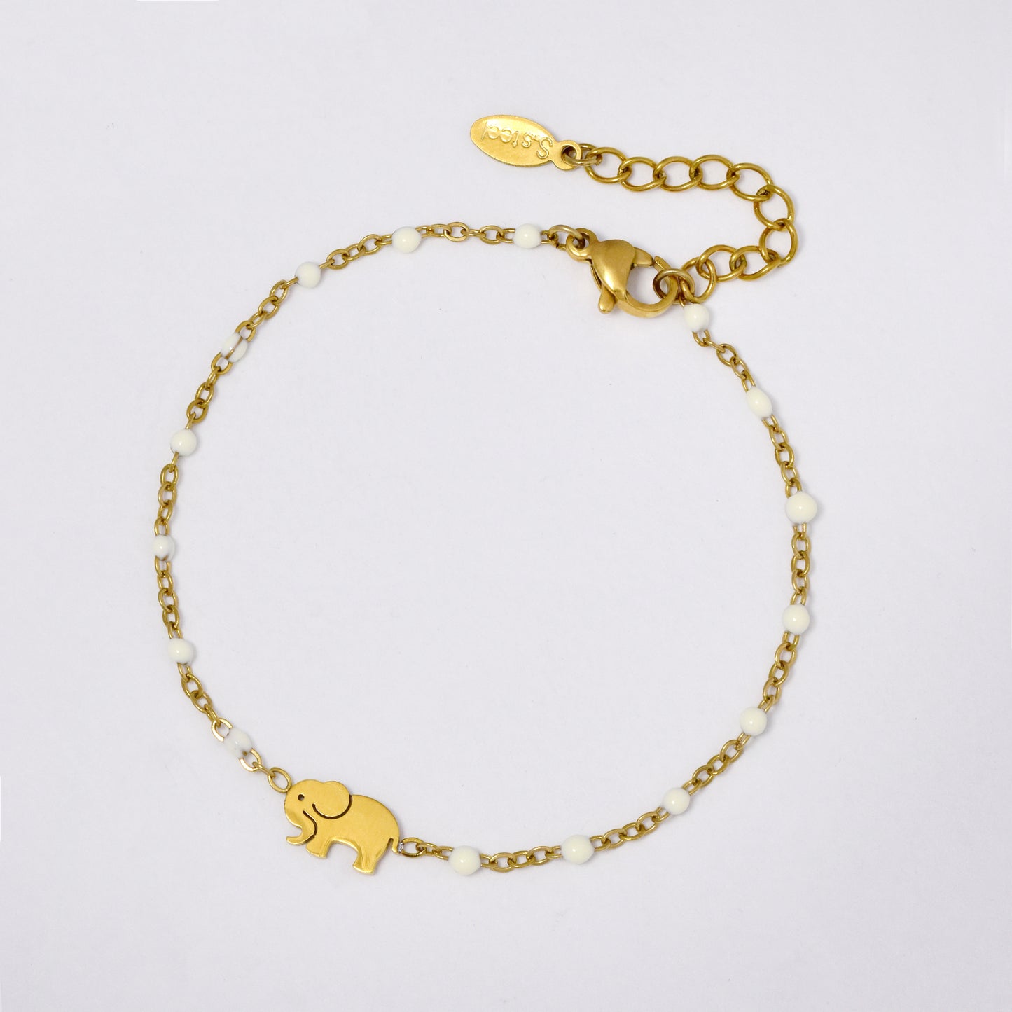 Stainless steel 17 + 3 cm elephant charm enamel bead bracelet - SSYB5330