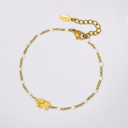 Stainless steel 17 + 3 cm elephant charm enamel bead bracelet - SSYB5330