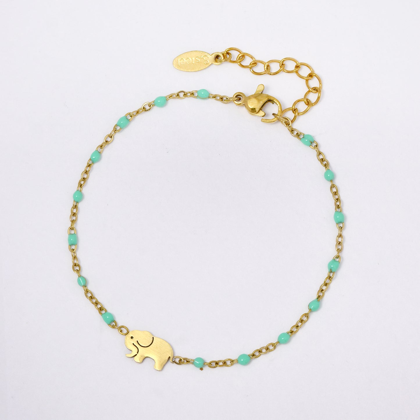Stainless steel 17 + 3 cm elephant charm enamel bead bracelet - SSYB5330