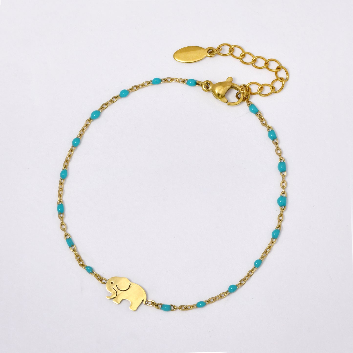 Stainless steel 17 + 3 cm elephant charm enamel bead bracelet - SSYB5330