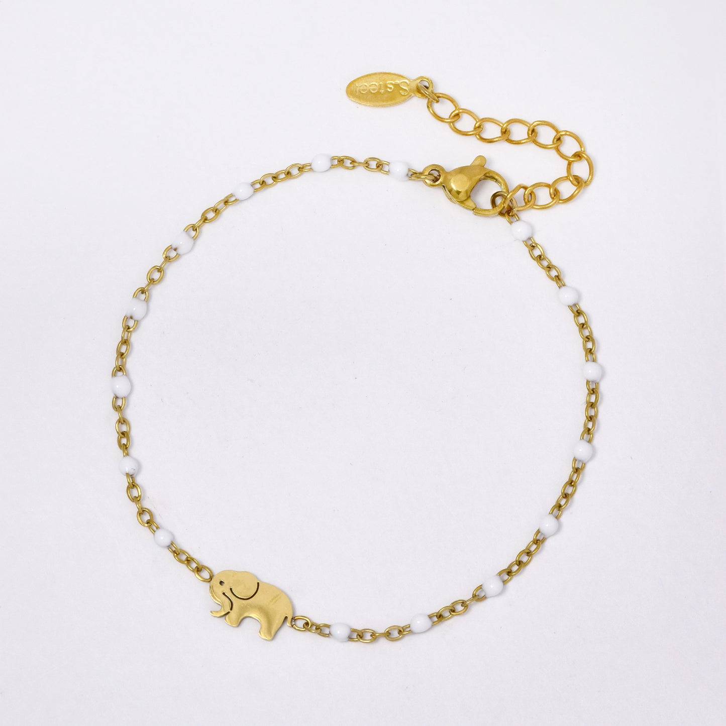 Stainless steel 17 + 3 cm elephant charm enamel bead bracelet - SSYB5330
