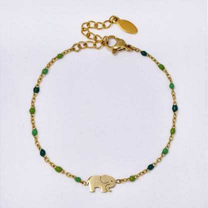 Stainless steel 17 + 3 cm elephant charm enamel bead bracelet - SSYB5330