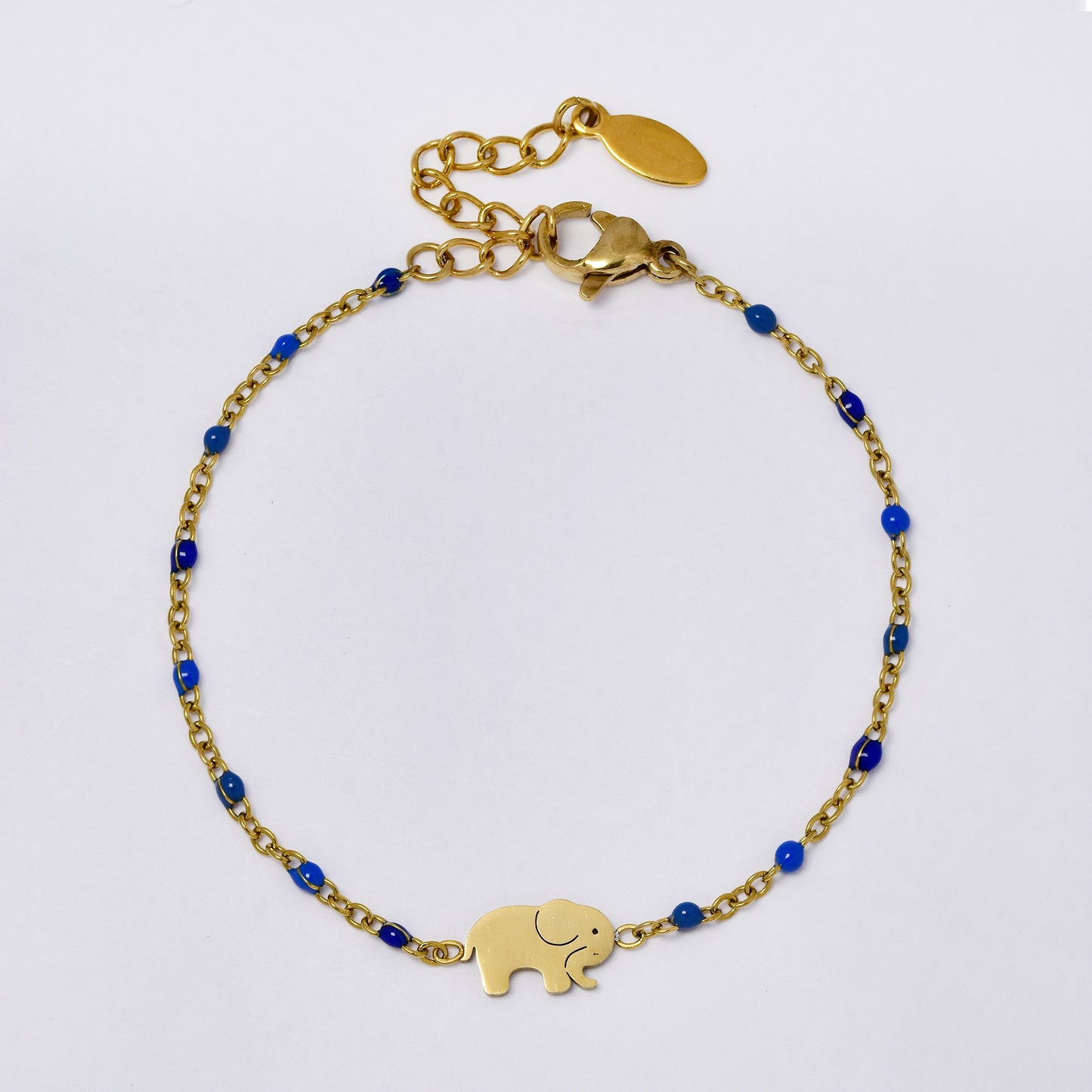 Stainless steel 17 + 3 cm elephant charm enamel bead bracelet - SSYB5330